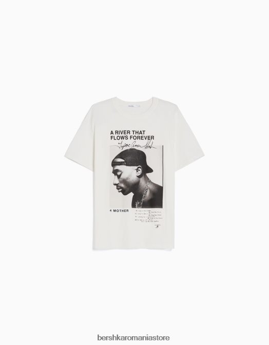 Bershka femei tricou cu maneca scurta cu imprimeu tupac aproape alb Z86D342 îmbrăcăminte