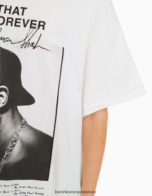 Bershka femei tricou cu maneca scurta cu imprimeu tupac aproape alb Z86D342 îmbrăcăminte