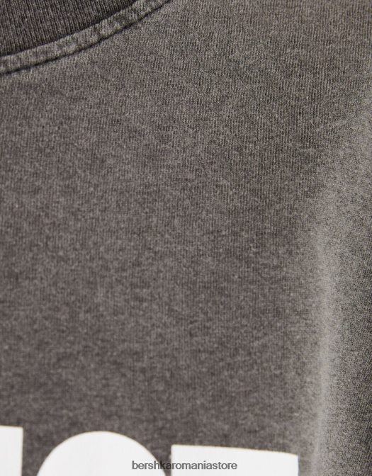 Bershka femei tricou cu maneca scurta cu imprimeu tupac gri Z86D2068 îmbrăcăminte