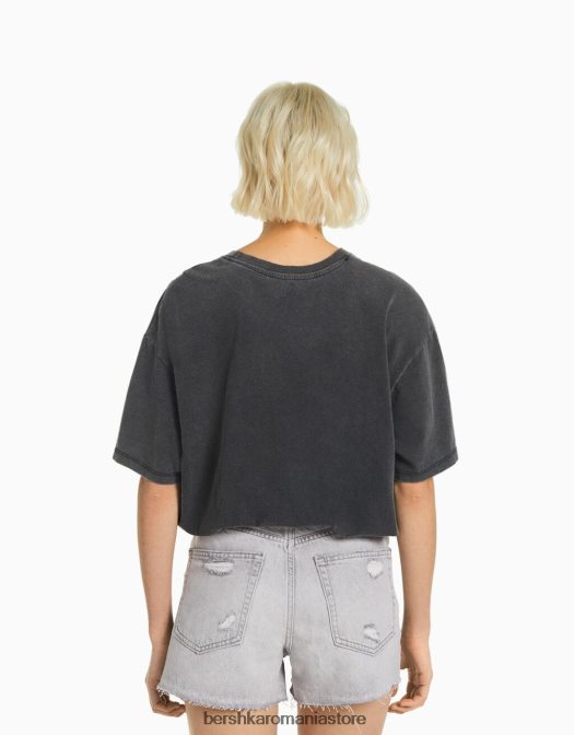 Bershka femei tricou cu maneca scurta cu imprimeu tupac gri Z86D341 îmbrăcăminte