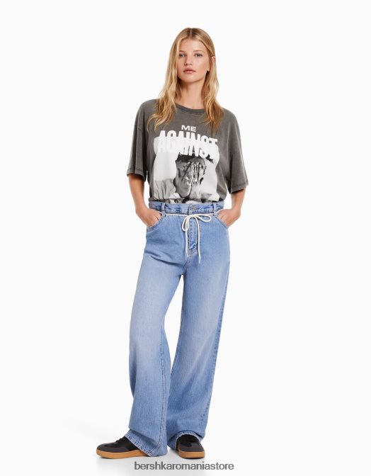 Bershka femei tricou cu maneca scurta cu imprimeu tupac gri Z86D555 îmbrăcăminte