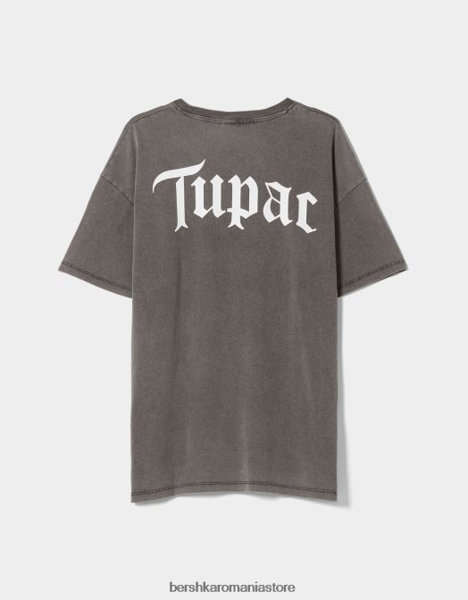 Bershka femei tricou cu maneca scurta cu imprimeu tupac gri Z86D555 îmbrăcăminte