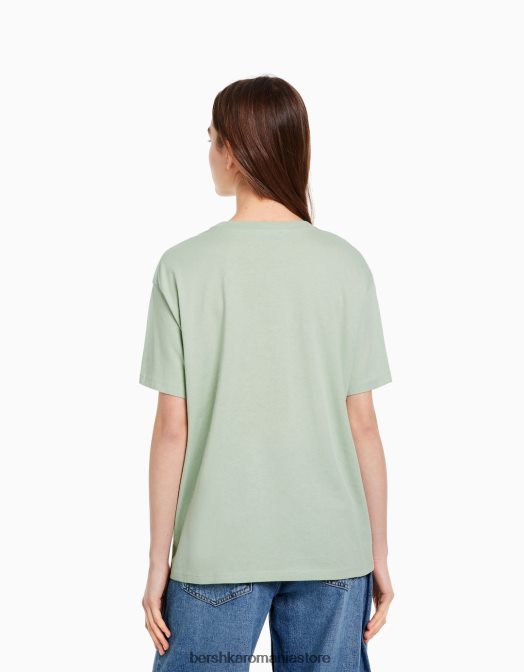 Bershka femei tricou cu maneca scurta cu imprimeu verde Z86D505 îmbrăcăminte