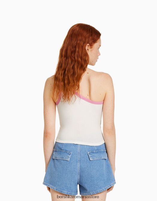 Bershka femei tricou decupat cu bretele imprimat aproape alb Z86D655 îmbrăcăminte