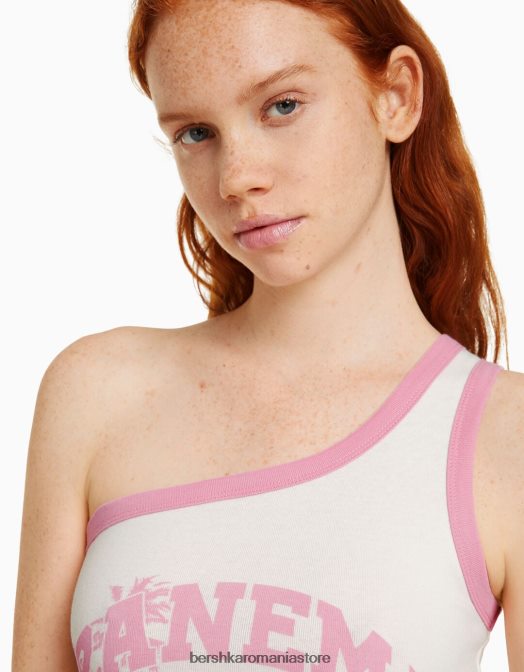 Bershka femei tricou decupat cu bretele imprimat aproape alb Z86D655 îmbrăcăminte