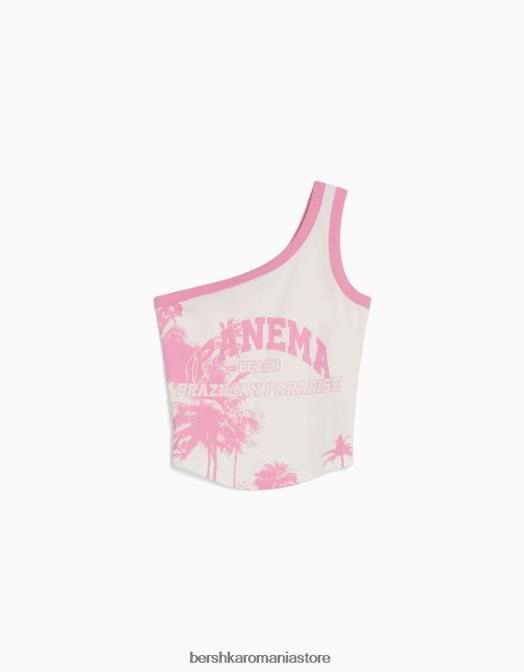 Bershka femei tricou decupat cu bretele imprimat aproape alb Z86D655 îmbrăcăminte