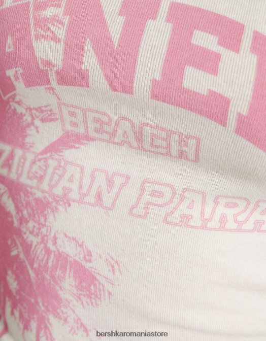 Bershka femei tricou decupat cu bretele imprimat aproape alb Z86D655 îmbrăcăminte