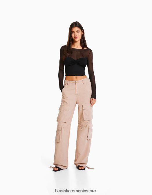 Bershka femei tricou decupat cu mânecă lungă și țesătură contrastantă negru Z86D499 îmbrăcăminte