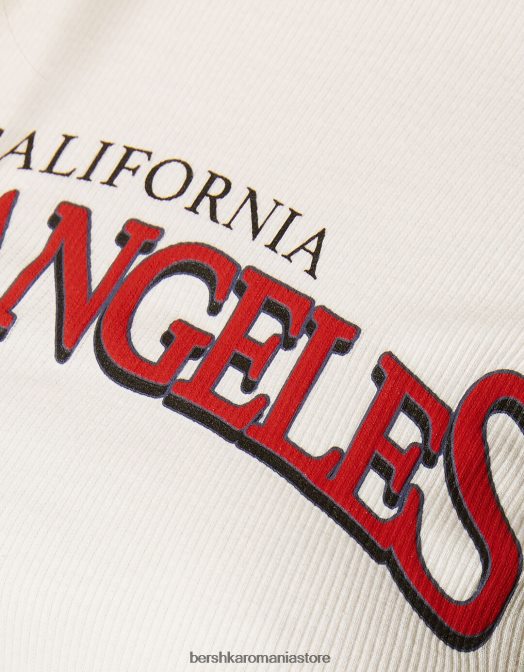 Bershka femei tricou decupat cu maneca lunga cu imprimeu alb Z86D532 îmbrăcăminte