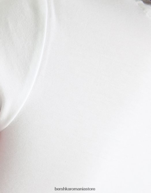 Bershka femei tricou decupat cu maneca scurta cu imprimeu aproape alb Z86D451 îmbrăcăminte