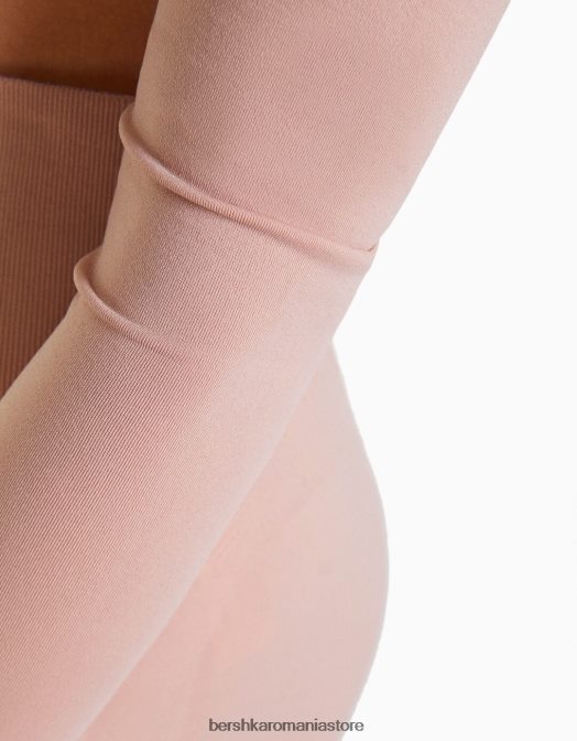 Bershka femei tricou decupat fără cusături, cu mânecă lungă, cu decolteu în V roz Z86D371 îmbrăcăminte