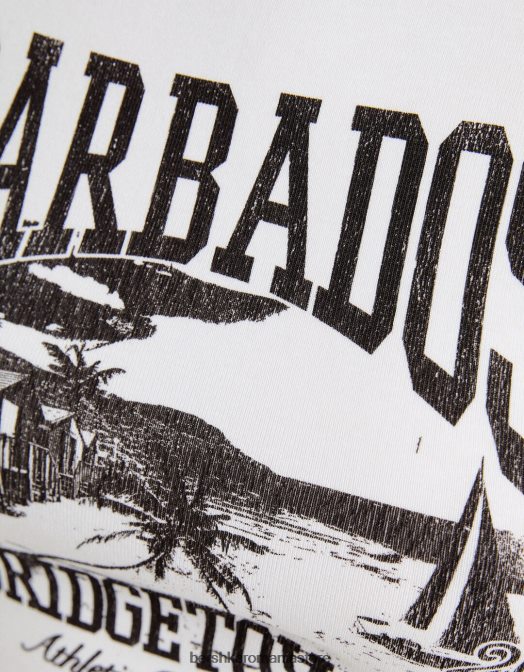 Bershka femei tricou decupat imprimat fără mâneci alb negru Z86D293 îmbrăcăminte