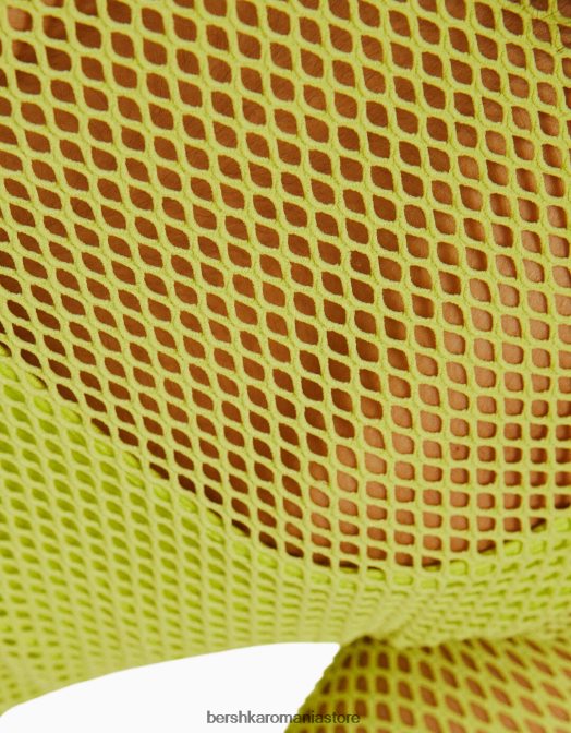 Bershka femei tricou din plasă cu mânecă lungă fără cusături lămâie verde Z86D526 îmbrăcăminte