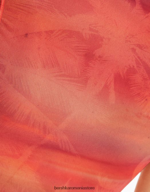 Bershka femei tricou din tul fără mâneci imprimat portocale Z86D302 îmbrăcăminte