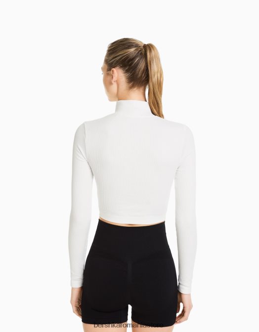 Bershka femei tricou fără cusături cu mânecă lungă, cu fermoar cremă Z86D534 îmbrăcăminte