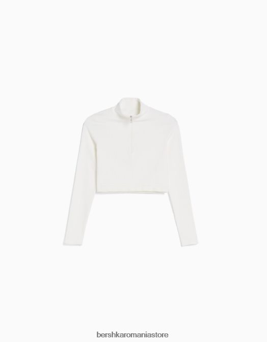 Bershka femei tricou fără cusături cu mânecă lungă, cu fermoar cremă Z86D534 îmbrăcăminte