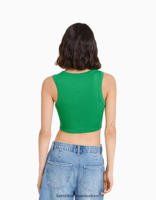 Bershka femei tricou fără mâneci cu detaliu inel imprimat verde Z86D359 îmbrăcăminte