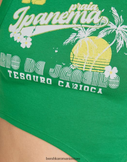 Bershka femei tricou fără mâneci cu detaliu inel imprimat verde Z86D359 îmbrăcăminte