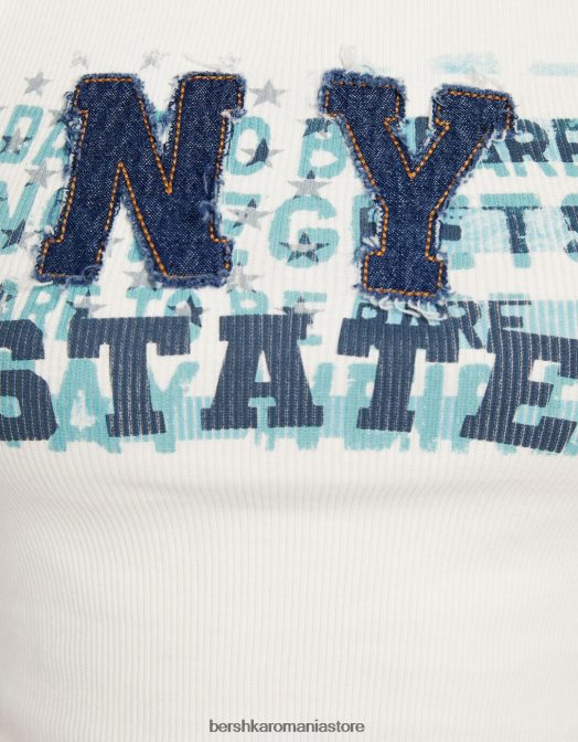 Bershka femei tricou fără mâneci cu imprimeu petic aproape alb Z86D610 îmbrăcăminte