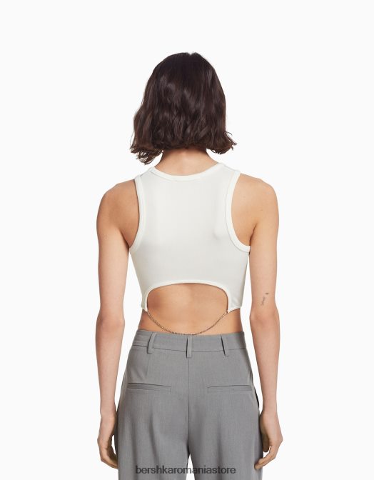 Bershka femei tricou fără mâneci cu spatele bijuterie alb Z86D525 îmbrăcăminte