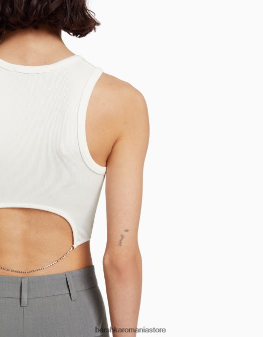 Bershka femei tricou fără mâneci cu spatele bijuterie alb Z86D525 îmbrăcăminte