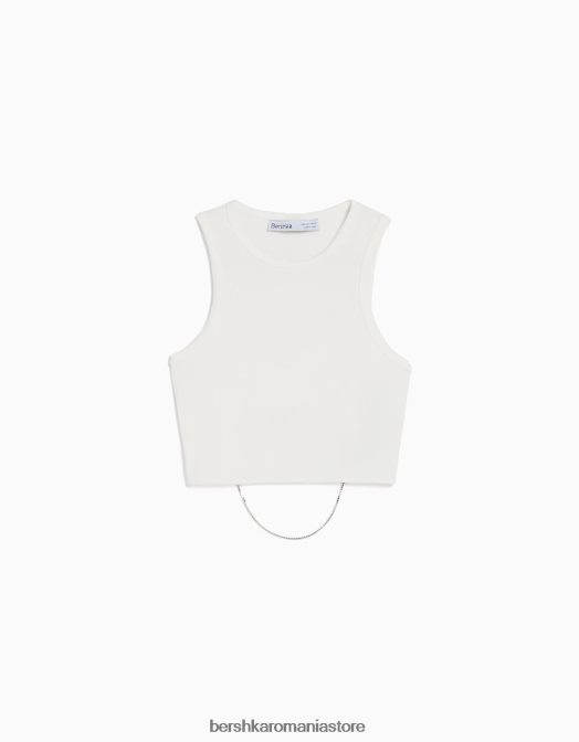 Bershka femei tricou fără mâneci cu spatele bijuterie alb Z86D525 îmbrăcăminte