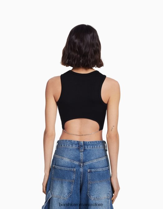 Bershka femei tricou fără mâneci cu spatele bijuterie negru Z86D524 îmbrăcăminte