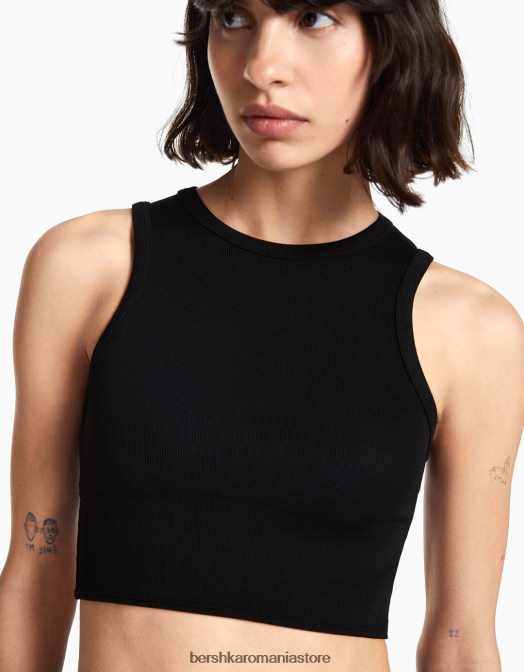 Bershka femei tricou fără mâneci cu spatele bijuterie negru Z86D524 îmbrăcăminte