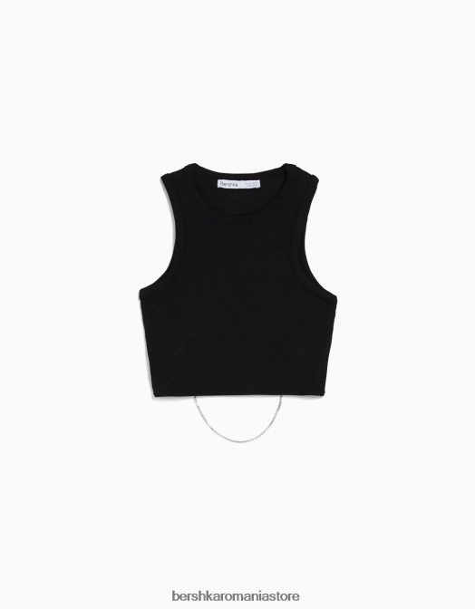 Bershka femei tricou fără mâneci cu spatele bijuterie negru Z86D524 îmbrăcăminte