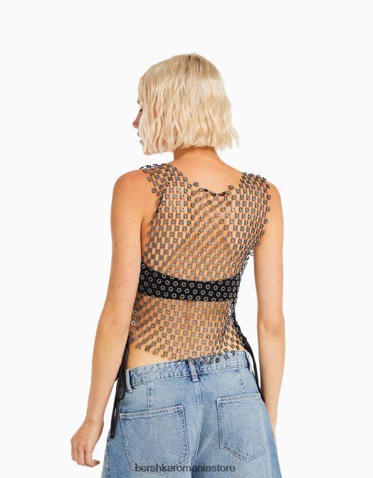 Bershka femei tricou fără mâneci cu strasuri negru Z86D463 îmbrăcăminte