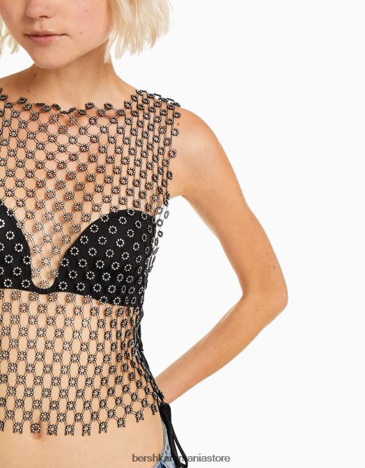 Bershka femei tricou fără mâneci cu strasuri negru Z86D463 îmbrăcăminte