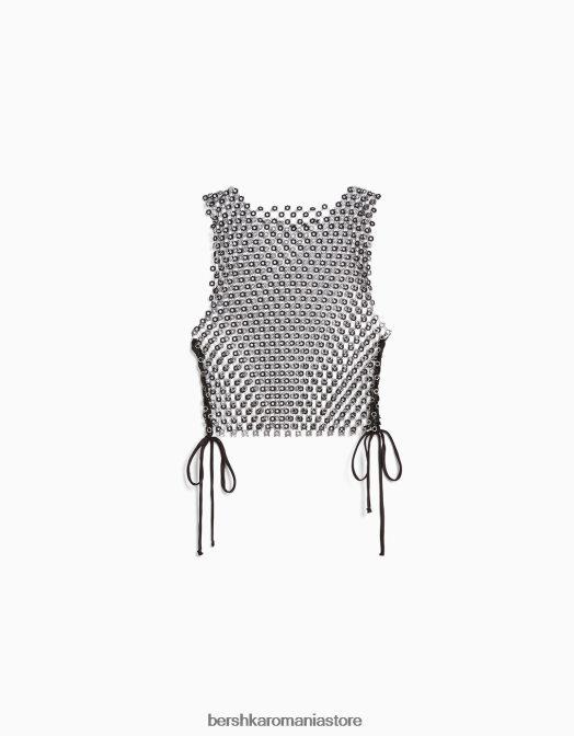 Bershka femei tricou fără mâneci cu strasuri negru Z86D463 îmbrăcăminte