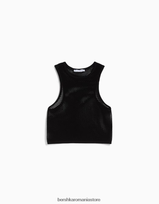 Bershka femei tricou fără mâneci din plasă fără cusături negru Z86D357 îmbrăcăminte