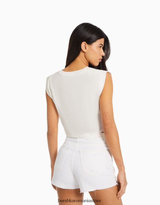 Bershka femei tricou fără mâneci imprimat aproape alb Z86D319 îmbrăcăminte