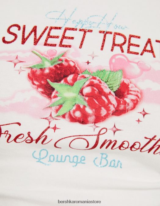 Bershka femei tricou fără mâneci imprimat cu părțile încrețite aproape alb Z86D632 îmbrăcăminte