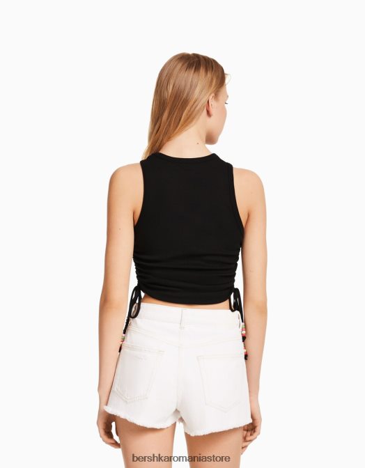 Bershka femei tricou fără mâneci imprimat cu părțile încrețite negru Z86D631 îmbrăcăminte