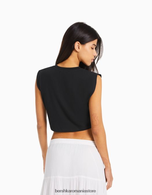 Bershka femei tricou fără mâneci imprimat gri inchis Z86D318 îmbrăcăminte