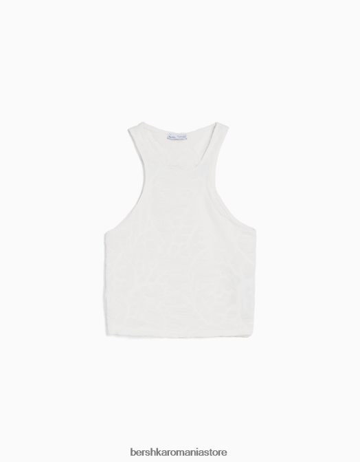 Bershka femei tricou fără mâneci texturat cremă Z86D376 îmbrăcăminte