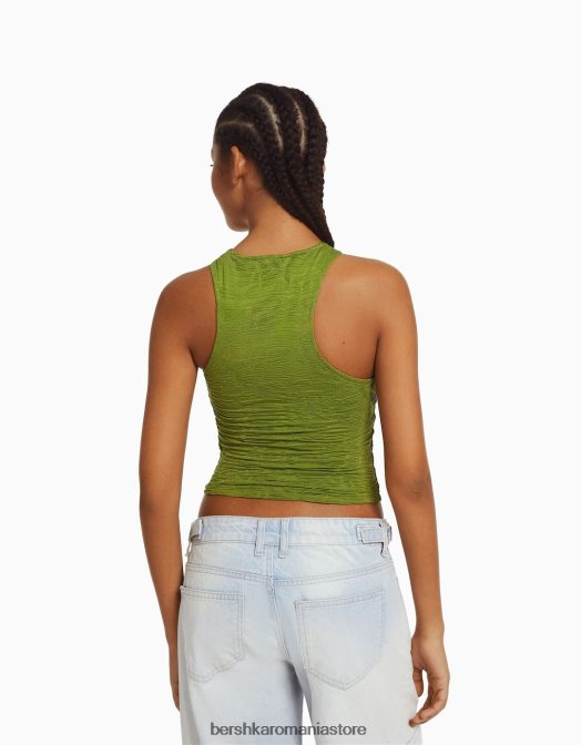 Bershka femei tricou fără mâneci texturat kaki Z86D375 îmbrăcăminte