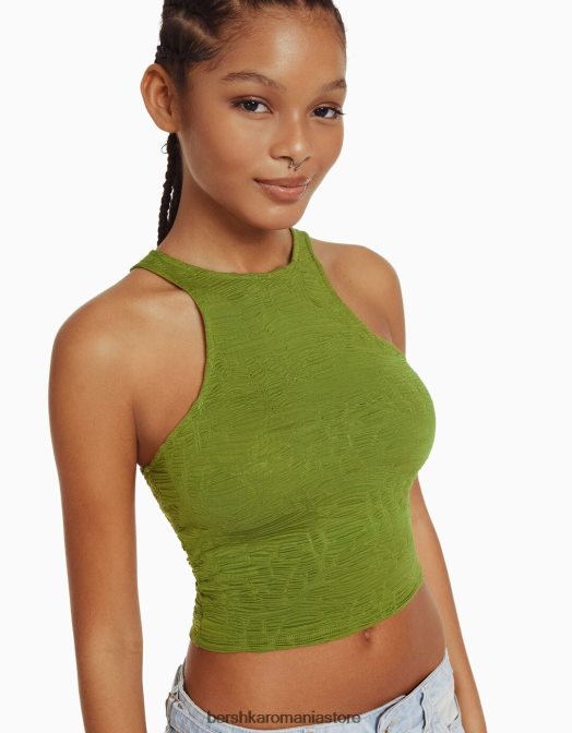 Bershka femei tricou fără mâneci texturat kaki Z86D375 îmbrăcăminte