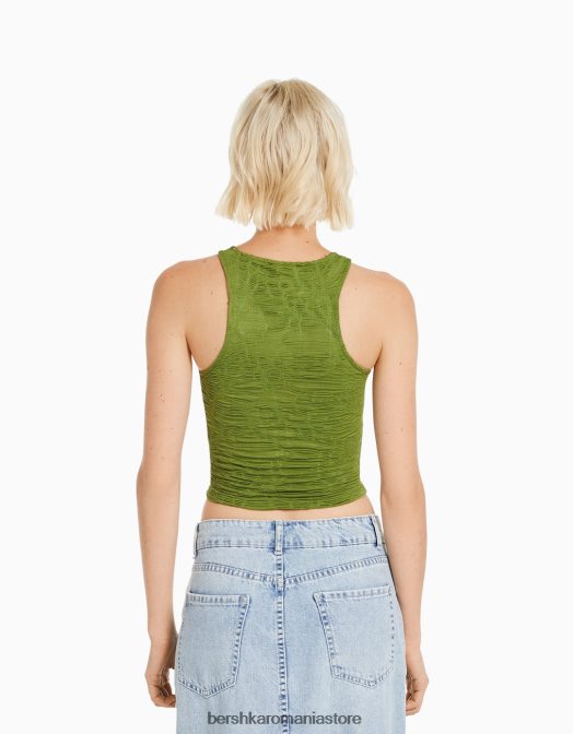 Bershka femei tricou fără mâneci texturat kaki Z86D377 îmbrăcăminte
