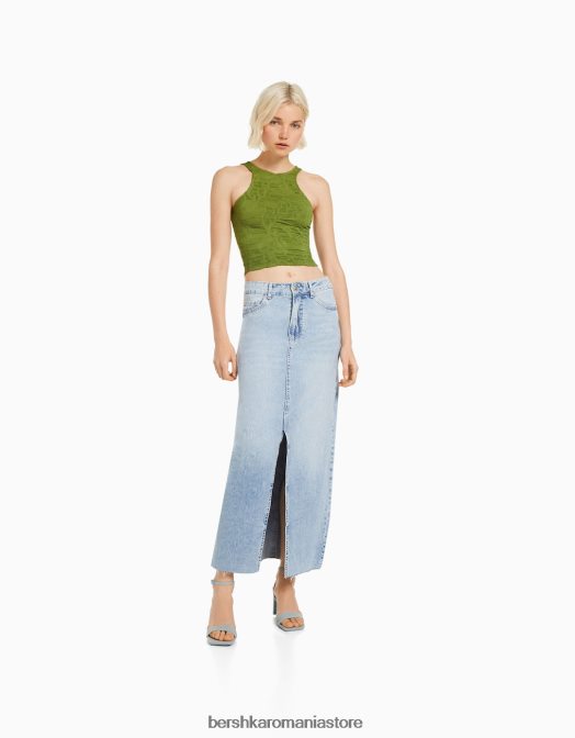 Bershka femei tricou fără mâneci texturat kaki Z86D377 îmbrăcăminte