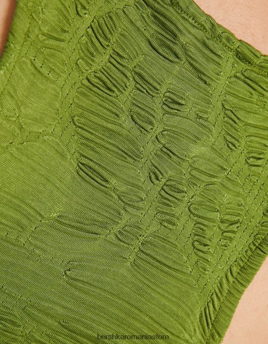 Bershka femei tricou fără mâneci texturat kaki Z86D377 îmbrăcăminte