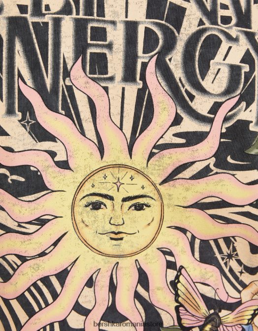 Bershka femei tricou imprimat cu maneca scurta cu efect decolorat gri Z86D465 îmbrăcăminte