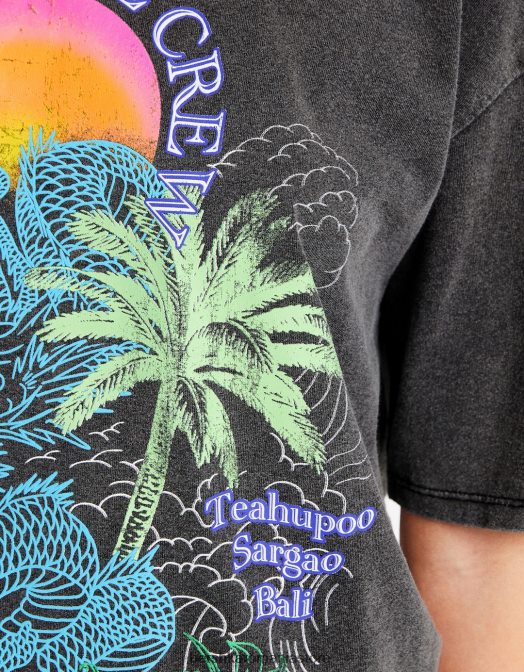 Bershka femei tricou imprimat cu maneca scurta cu efect decolorat gri Z86D467 îmbrăcăminte