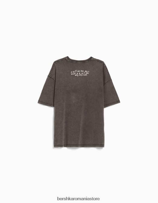 Bershka femei tricou imprimat cu maneca scurta cu efect decolorat negru Z86D466 îmbrăcăminte