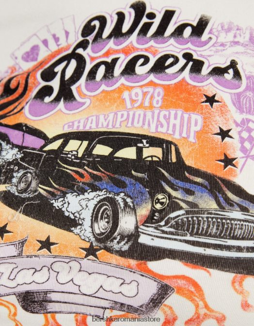 Bershka femei tricou imprimat cu maneca scurta cu inel si cravata alb Z86D603 îmbrăcăminte