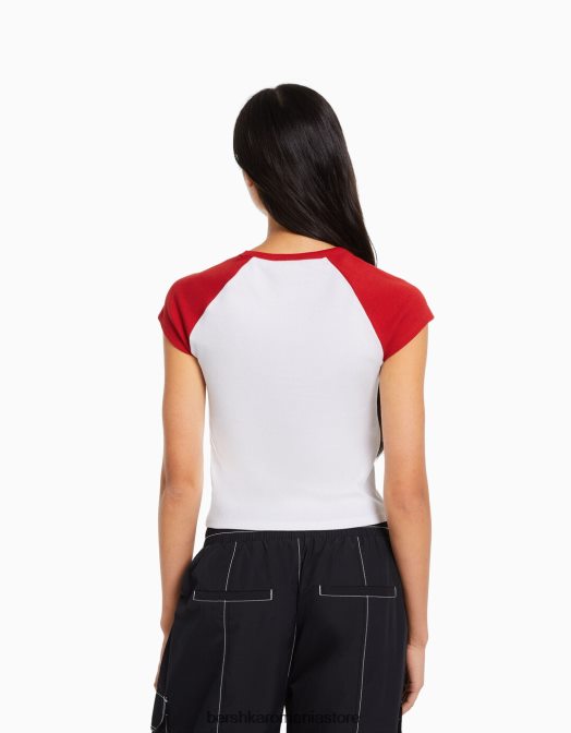 Bershka femei tricou imprimat cu maneci scurte raglan alb Z86D386 îmbrăcăminte
