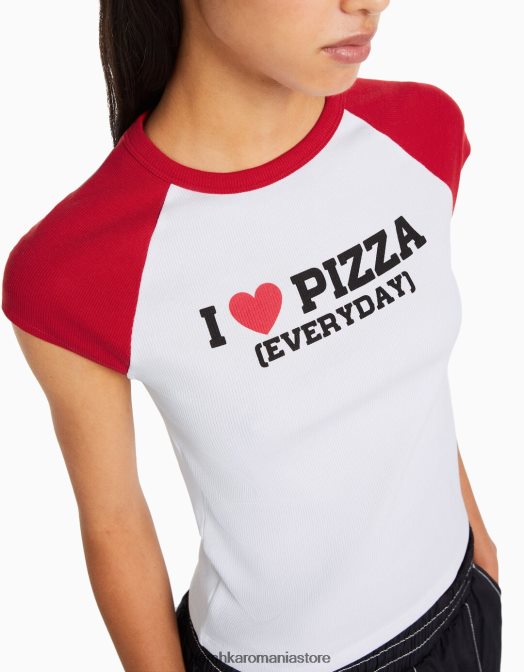 Bershka femei tricou imprimat cu maneci scurte raglan alb Z86D386 îmbrăcăminte