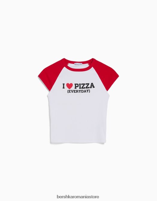 Bershka femei tricou imprimat cu maneci scurte raglan alb Z86D386 îmbrăcăminte